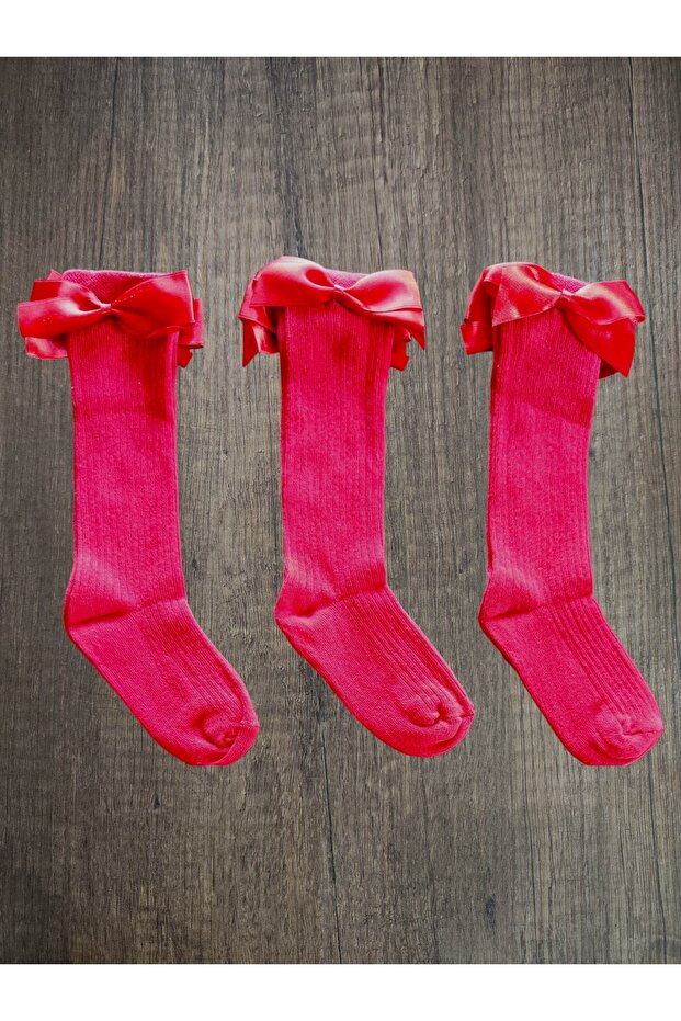 Girl's 3 Pairs of Accessory Bow Cotton Knee-Cuff Socks