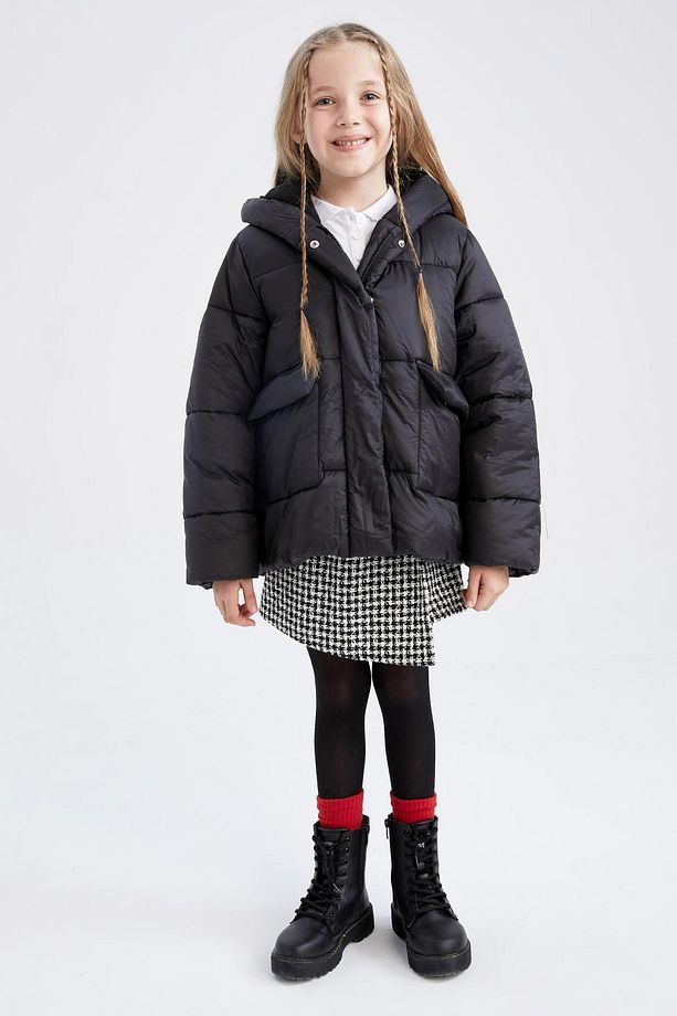 Kız Çocuk Polar Astarlı Kapüşonlu Puffer Şişme Mont - 5
