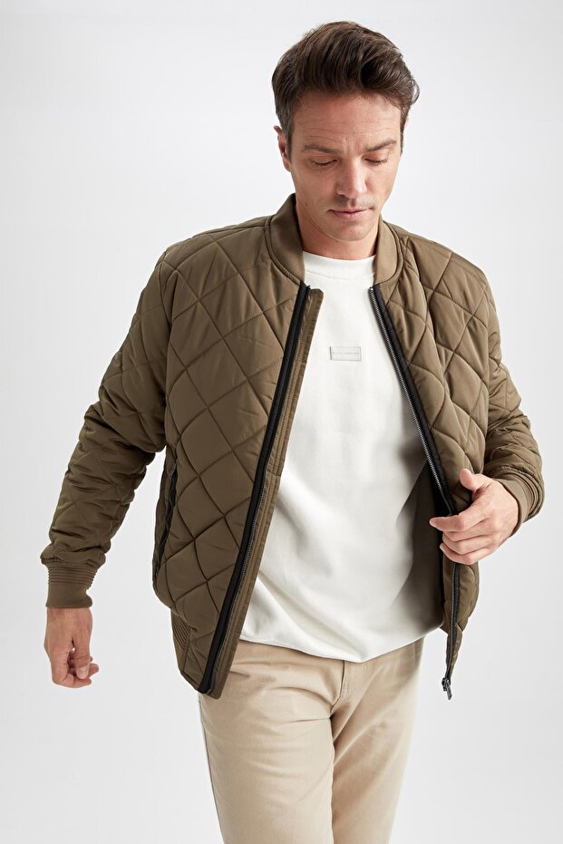 Slim Fit College Collar Bomber Lined Coat