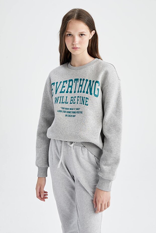 Regular Fit Bisiklet Yaka Kalın Kumaş Sweatshirt - 7