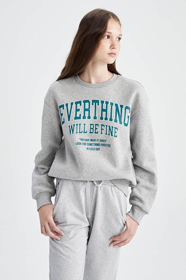 Regular Fit Bisiklet Yaka Kalın Kumaş Sweatshirt - 5