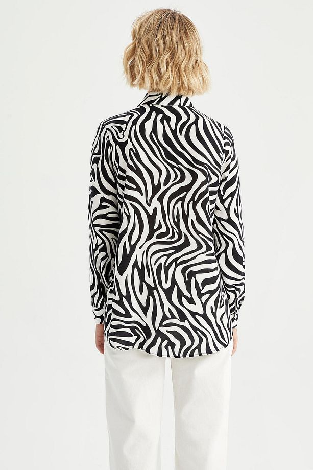 Regular Fit Gömlek Yaka Zebra Desenli Uzun Kollu Tunik - 7