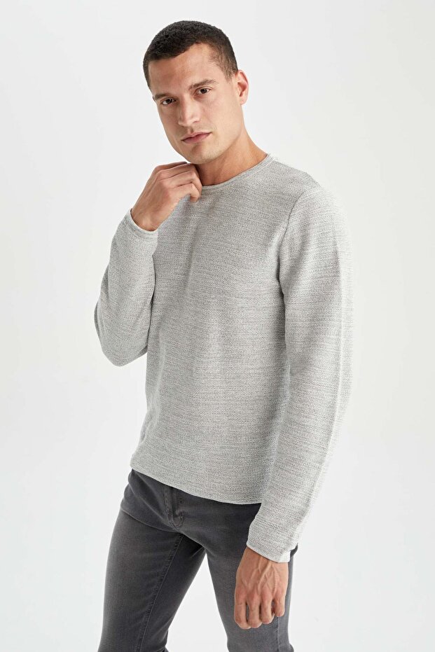 Regular Fit Bisiklet Yaka Triko Kazak - 8