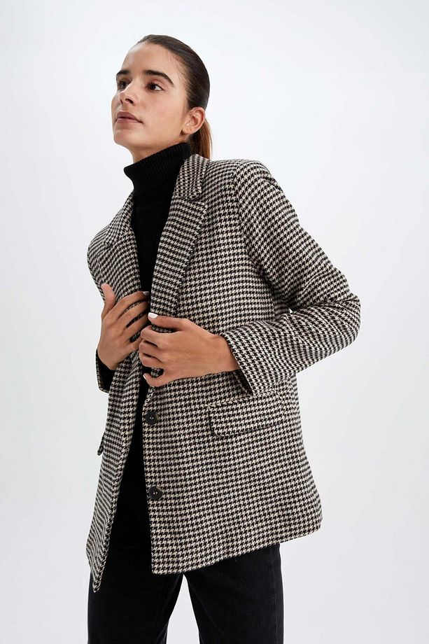 Regular Fit Yün Görünümlü Blazer - 4