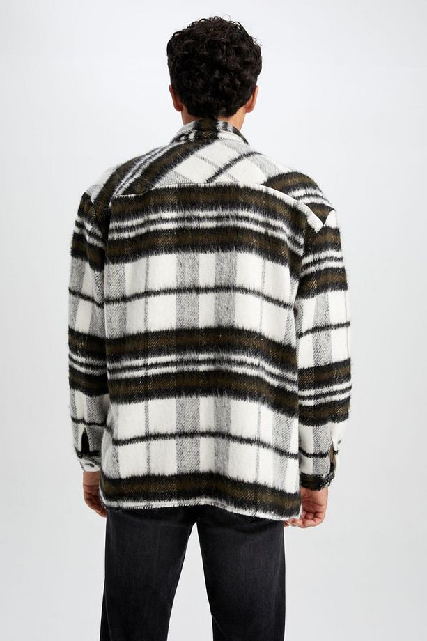 Oversize Fit Kareli Oduncu Uzun Kollu Gömlek Ceket - 7