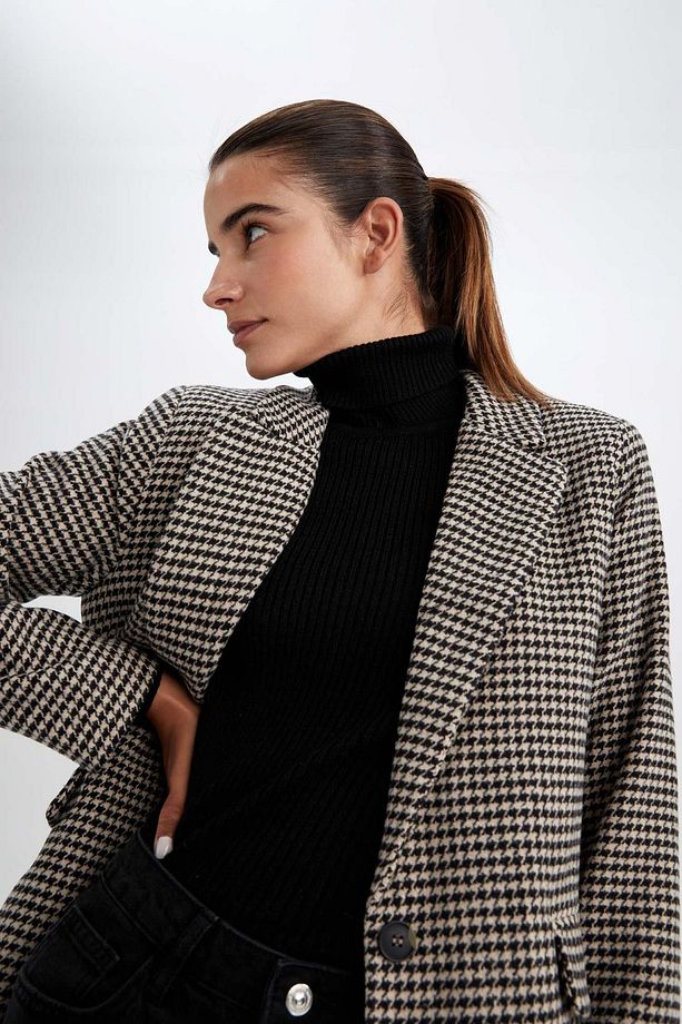 Regular Fit Yün Görünümlü Blazer - 5