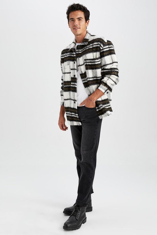 Oversize Fit Kareli Oduncu Uzun Kollu Gömlek Ceket - 5