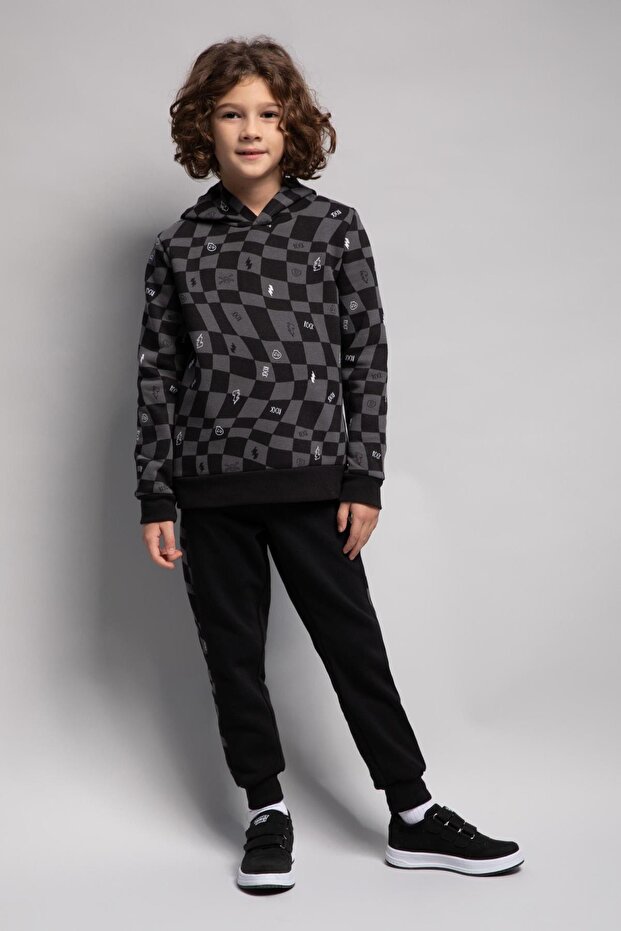 Boy's Hooded Patterned Sweatshirt - 2