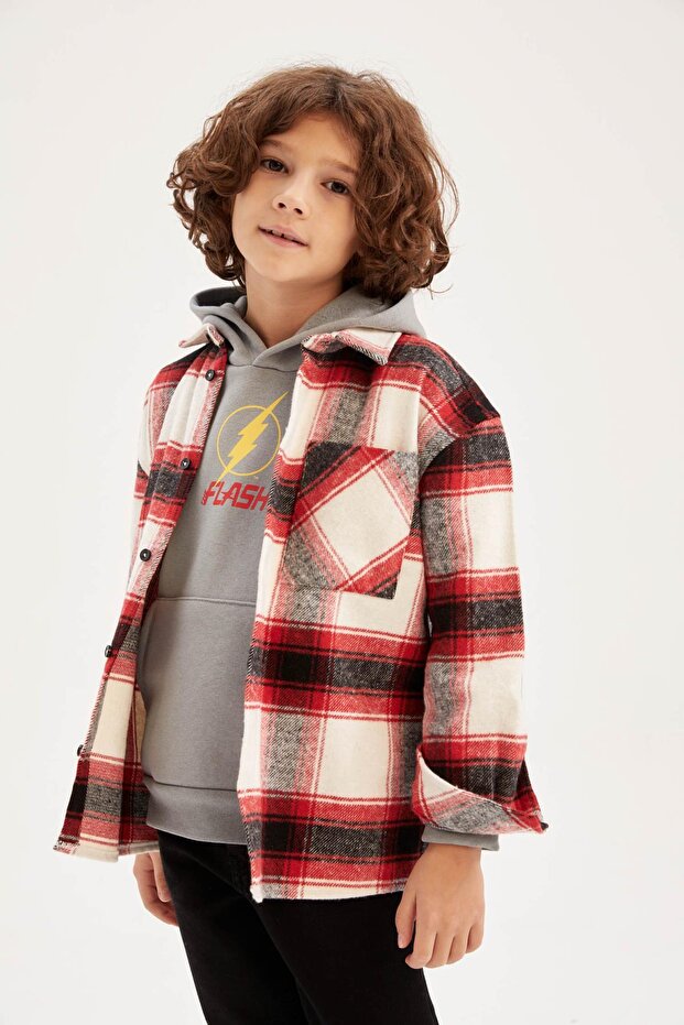 Boy's Oversize Flannel Long Sleeve Shirt