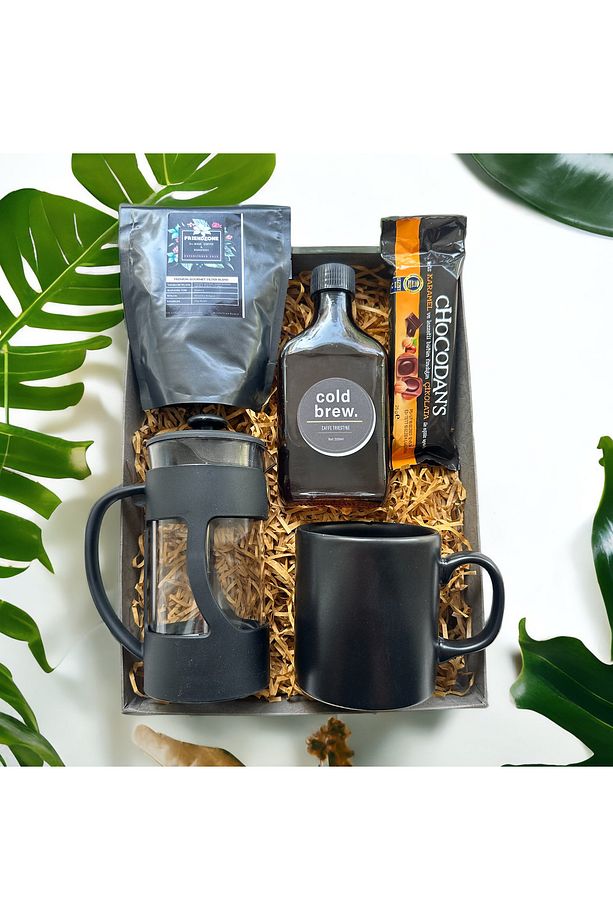 Cold Brew Filtre Kahve French Press Siyah Kupa Çikolata Hediye Seti Kutusu - 5