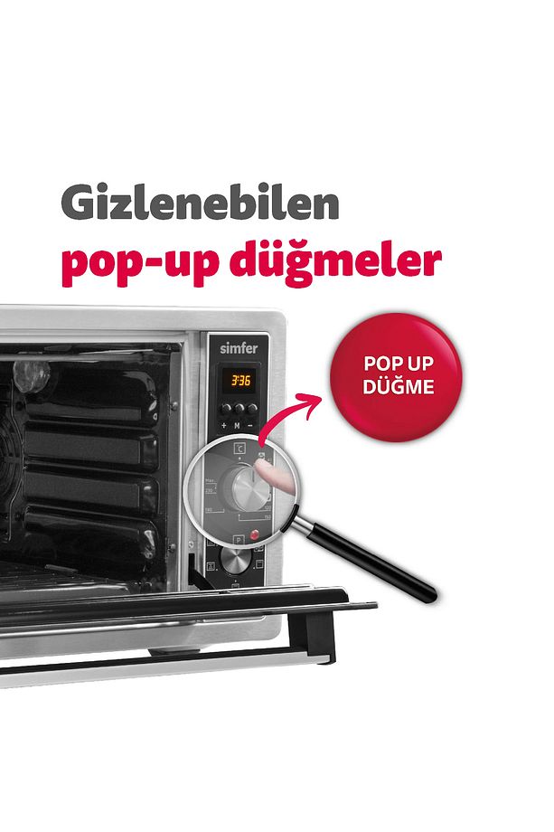 4559 Pop-up Düğme Dijital Turbo Inox 45 Lt Çift Cam Midi Fırın - 6