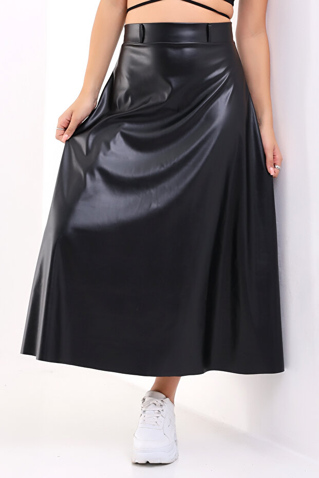 WOMEN'S CUNI LEATHER A-LINE / BELL MIDI SIZE SKIRT