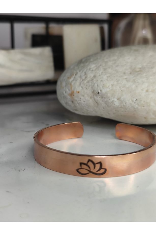 %100 Gerçek Saf Bakır Rune Lotus Çiçek Sonsuzluk Motifli Bakır Bileklik - 3