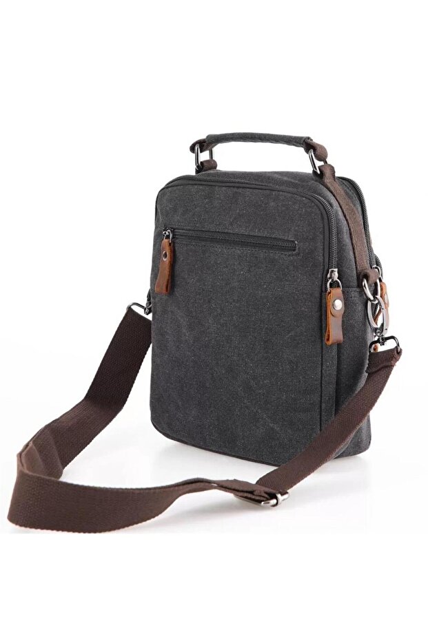 Ççs 31357 Canvas Postman Shoulder Bag with Strap Black - 4