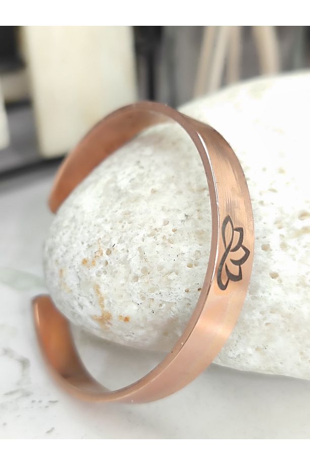 %100 Gerçek Saf Bakır Rune Lotus Çiçek Sonsuzluk Motifli Bakır Bileklik - 1
