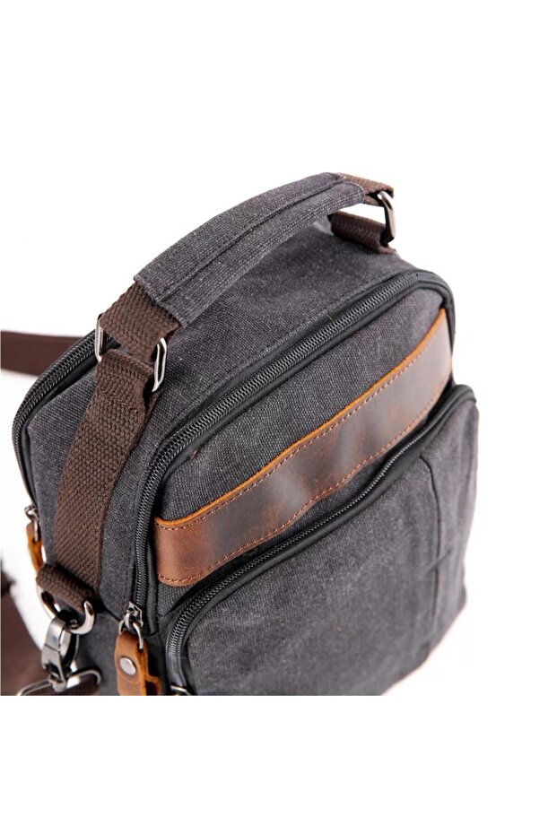 Ççs 31357 Canvas Postman Shoulder Bag with Strap Black - 6