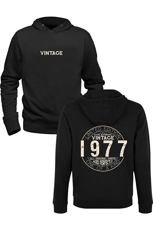 سويت شيرت Vintage One of a Kind 1977 أسود مطبوع من الأمام والخلف