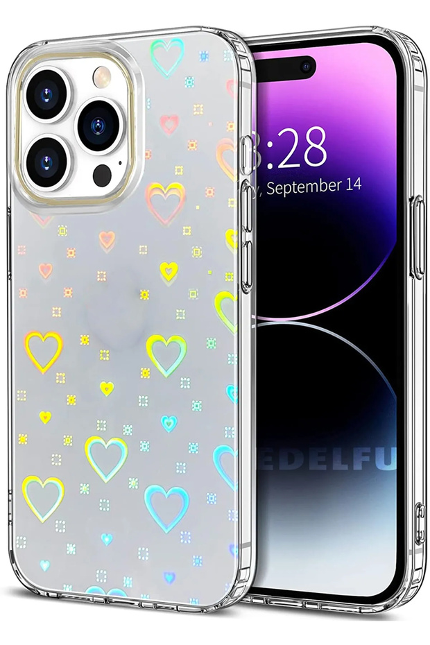 iPhone 14 Pro Heart Hologram Case Different Colors from Every Angle Anti-Dirty Anti-Yellowing Cover Case