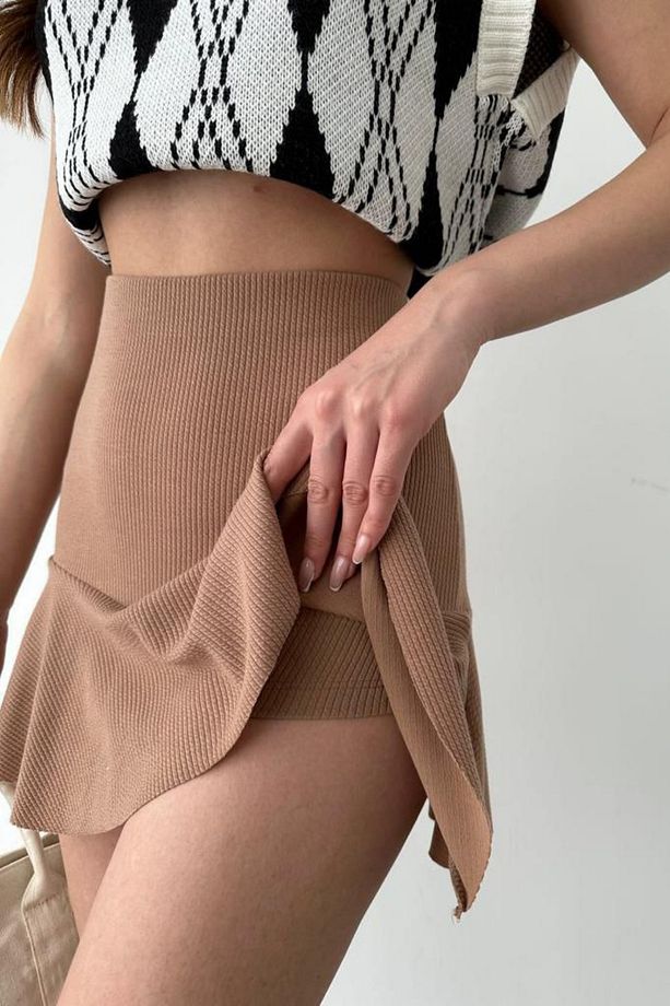 Fitilli Volanlı Şort Etek-mini Şort Etek - 4