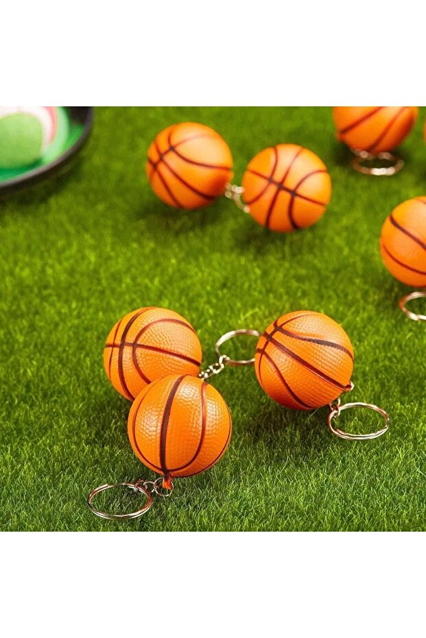Imported luxury soft basketball stress ball keychain with large orange strap