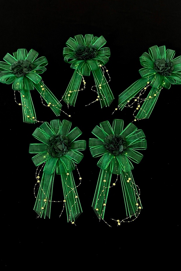 Green Bundle Ornament, Bride Groom Dowry Wedding Engagement Convoy Bride Car Circumcision Henna Ornament 5 Pieces