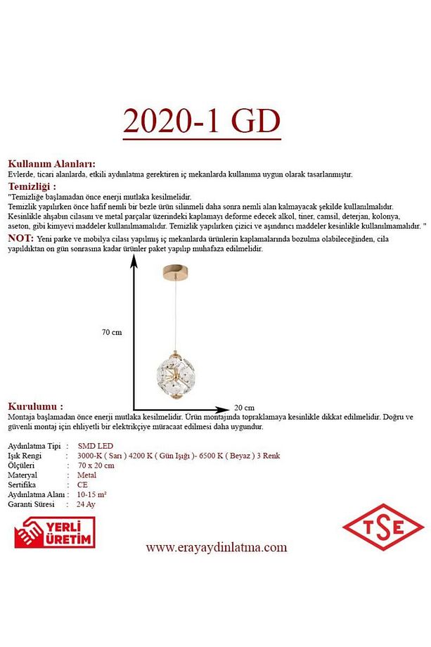 2020-1 GD Tekli Sarkıt Led Avize - 3