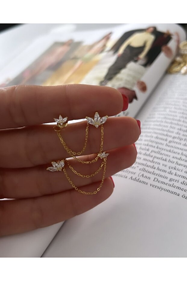 Çiçekli Zincir Küpe - 1