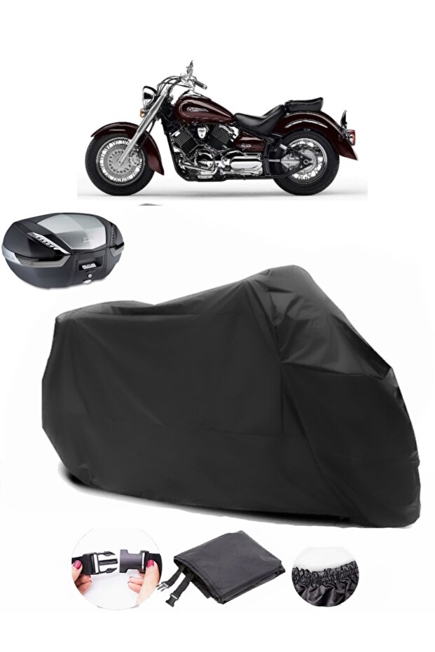 Yamaha XVS 1100 Drag Star Rear Bag Compatible Black Motorcycle Tarpaulin Waterproof Durable Fabric