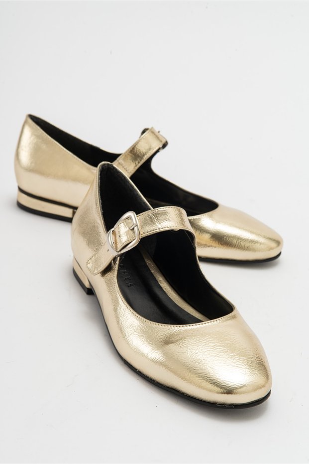 CLARA Gold Metallic Round Shape Buckle Casual Ballerina Women's Shoes