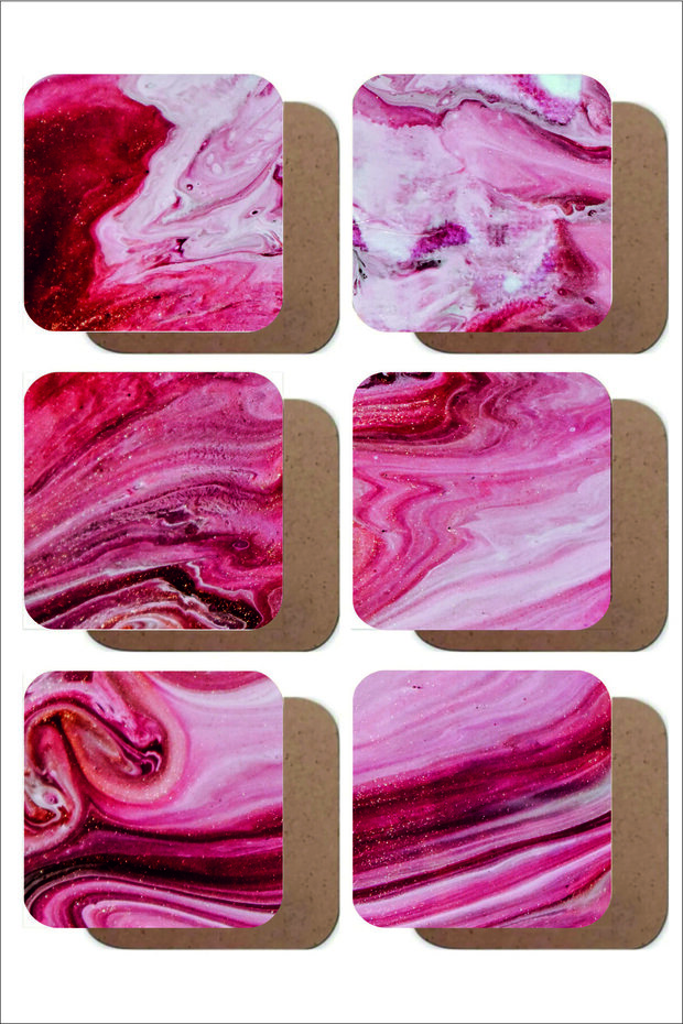 Claret Red Marble Themed Set of 6 Wooden Coasters
