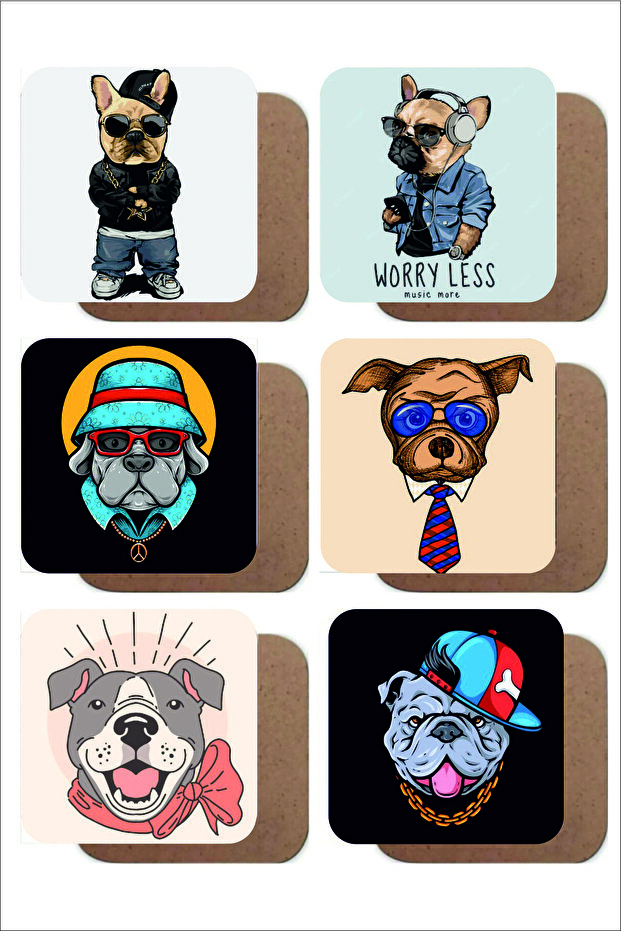 Dog Themed Set of 6 Wooden Coasters