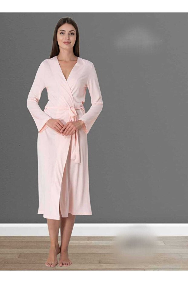 Women's Salmon Design Cotton Long Belted Dressing Gown