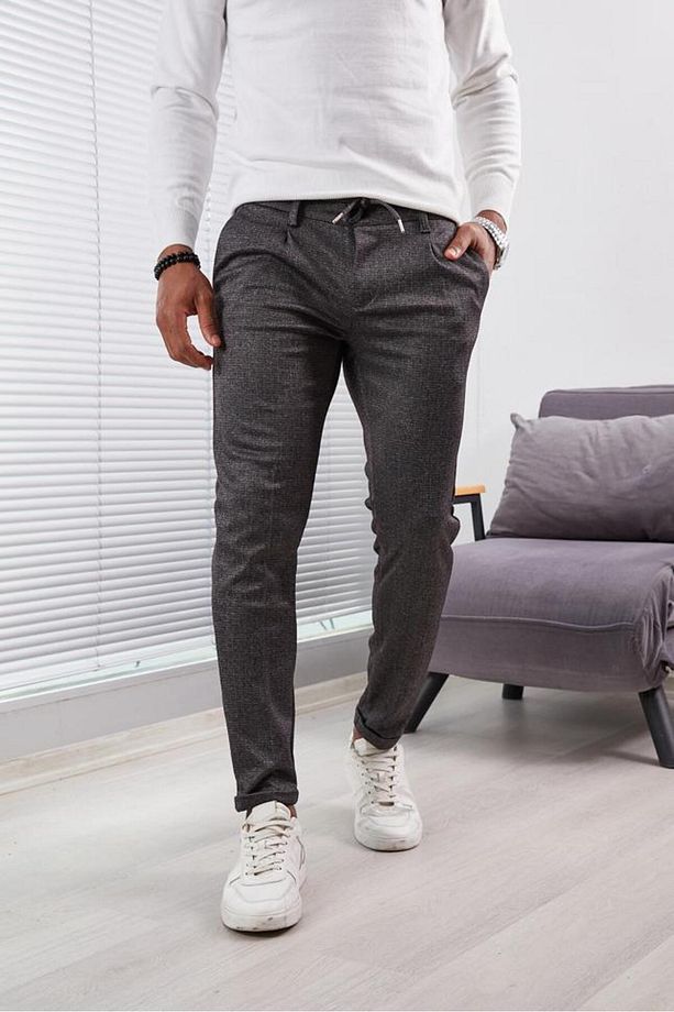 Kışlık Erkek Slım Fıt Yüksek Kaliteli Jogger Pantolon Likralı Pileli Duble Paça Örme kumaş - 6