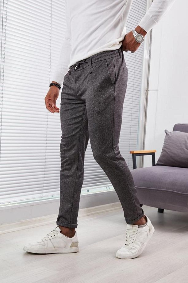 Kışlık Erkek Slım Fıt Yüksek Kaliteli Jogger Pantolon Likralı Pileli Duble Paça Örme kumaş - 1