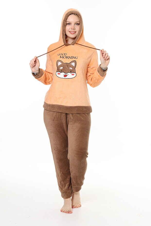 Kadın somon soft yumoş yüksek kalite kumaş nakış detaylı pijama takımı - 5