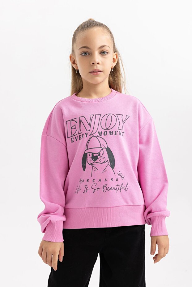 Girl's Printed Crew Neck Soft Fuzzy Thick Sweatshirt