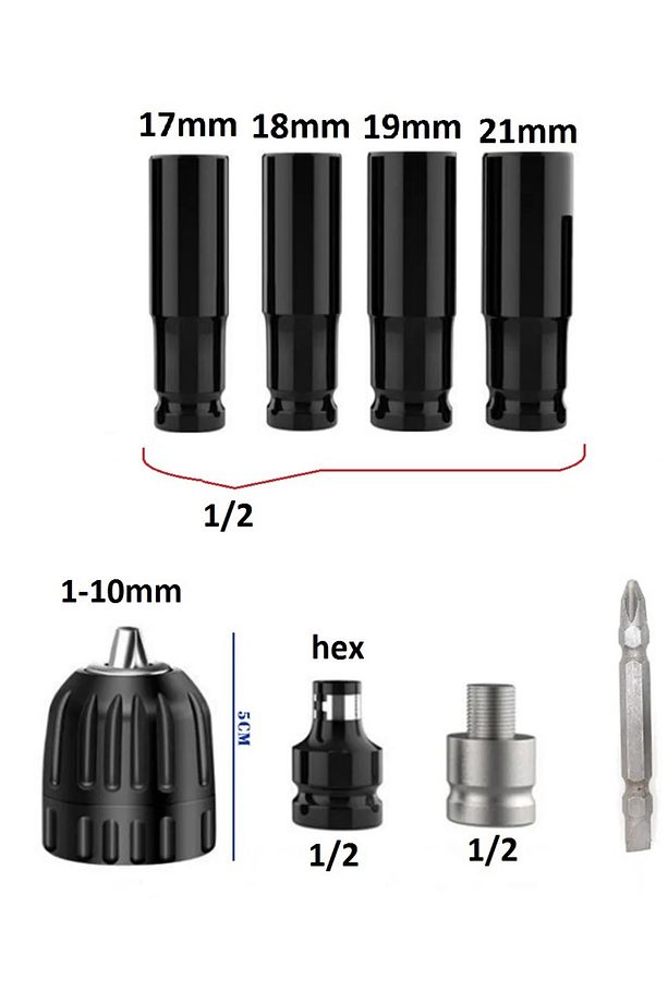 Somun Sökme Sıkma Torklu Makine Için 4lü Lokma Seti Mandren Ve Bits Adaptör 1/2 Bijon - 2