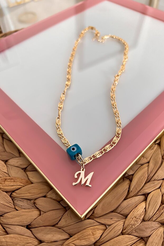 Nostalgia Beaded m Letter Scrunch Chain Necklace