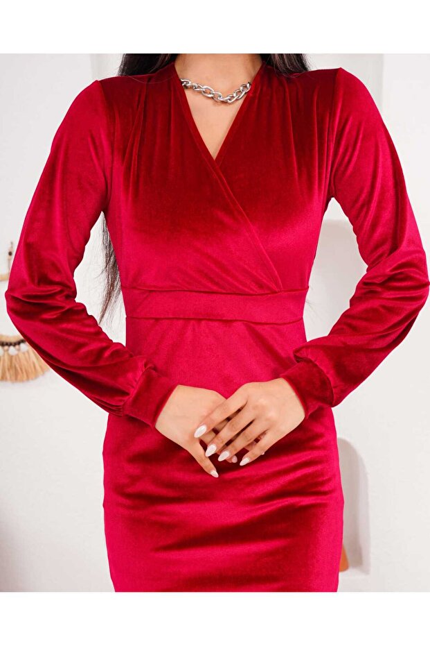 Kadife Manşetli Elbise - 4