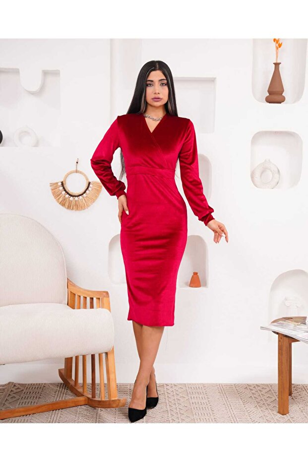 Kadife Manşetli Elbise - 3