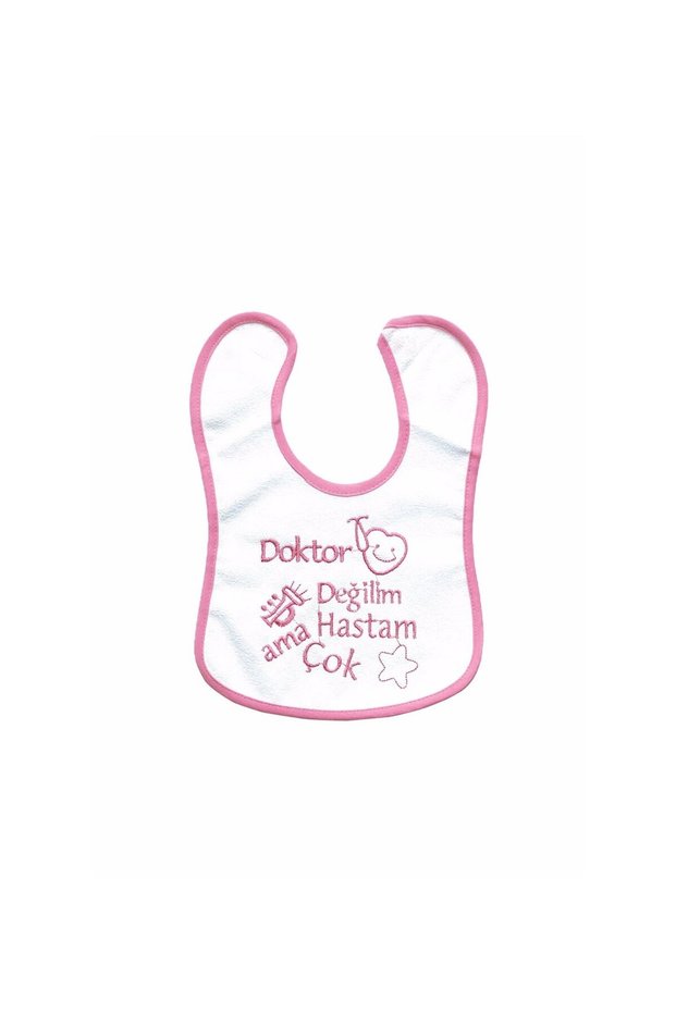 baby girl pink I'm not a doctor, I'm a patient, baby food bib with many words