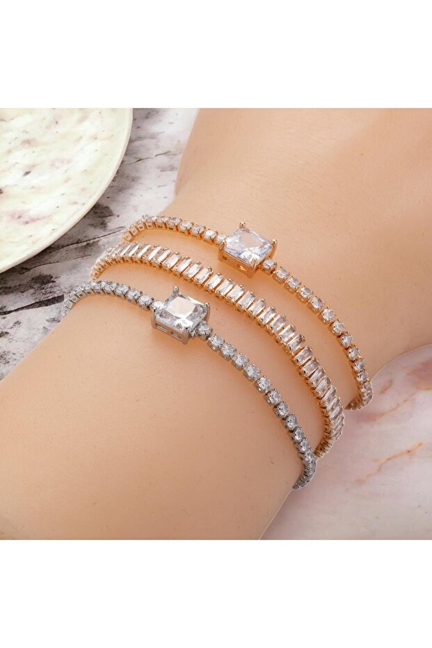 Baguette Stone Waterway Design - Elegant Steel Bracelet