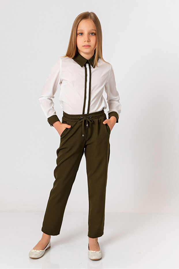 Devojčice, kaki ravne pantalone - 1