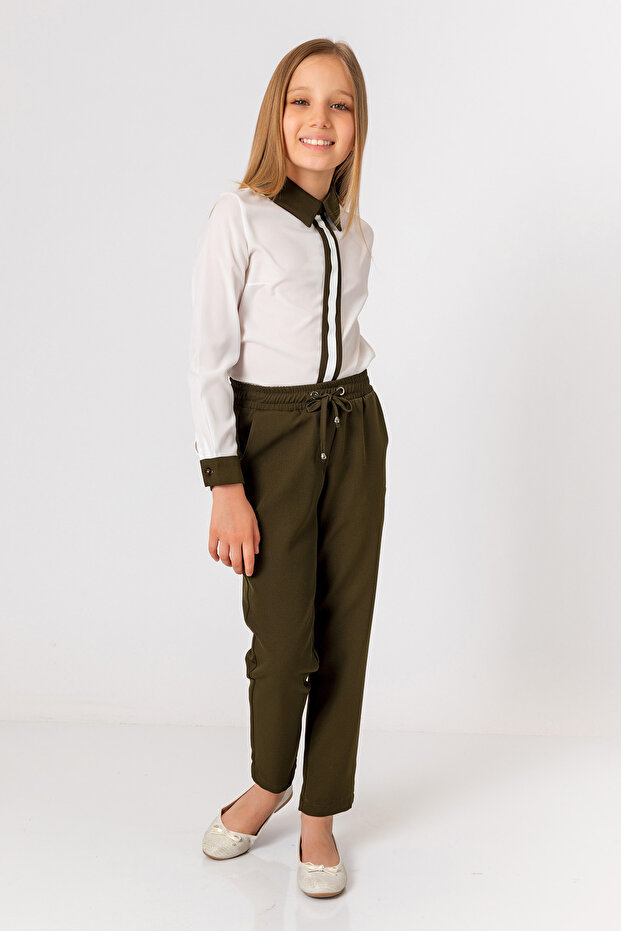 Devojčice, kaki ravne pantalone - 3