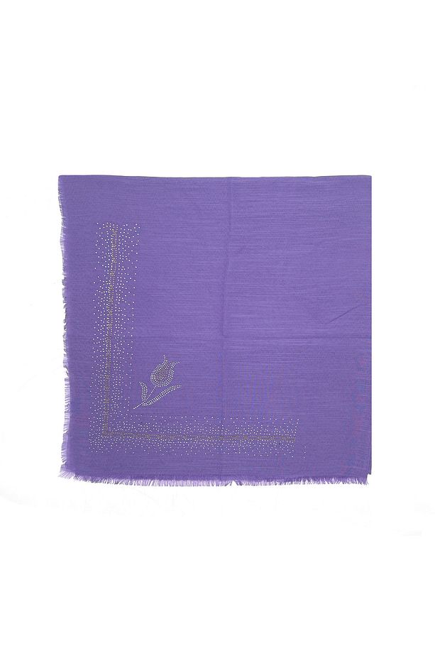 Taş İşlemeli Flamlı 10'lu Set Yazma Gül Desenli Hediyelik Eşarp 100x100cm Dağıtmalık Toptan - 3
