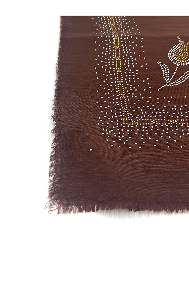 Taş İşlemeli Flamlı 7'li Set Yazma Gül Desenli Hediyelik Eşarp 100x100cm Dağıtmalık Toptan - 2