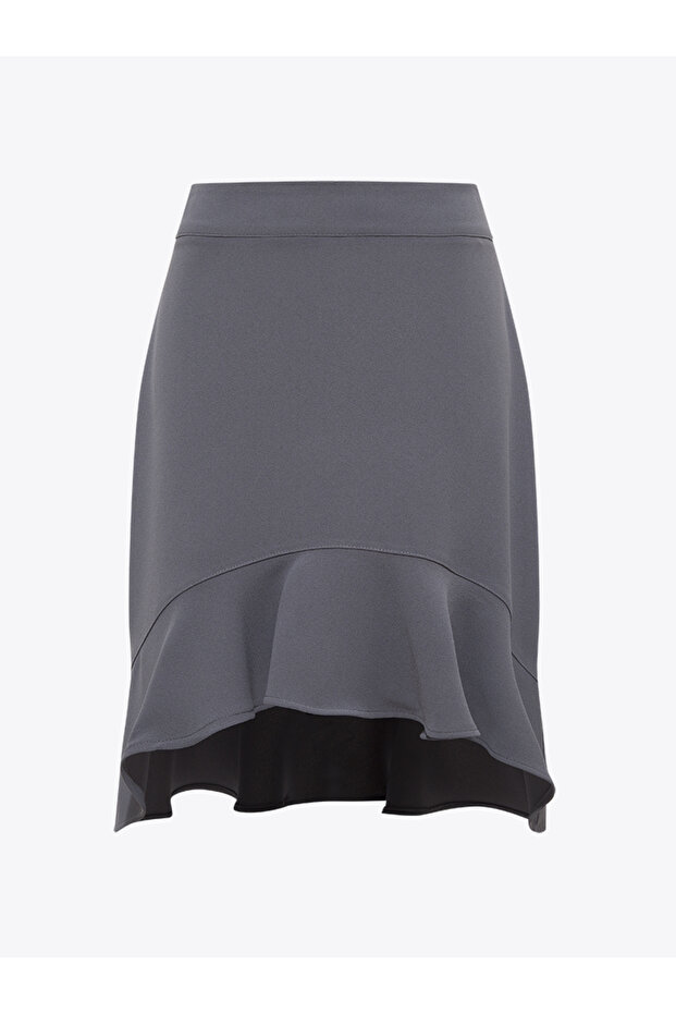 Volanlı Mini Etek - Gri - 1