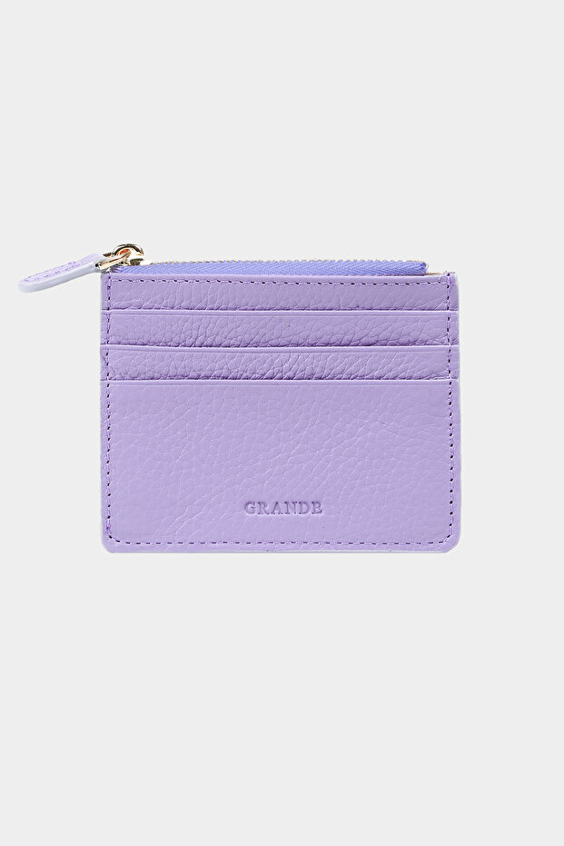 3603 Genuine Leather Coin Compartment Zippered Women's Men's Wallet Card Holder Lilac