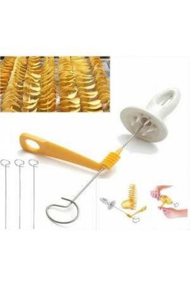 Spiral Patates Dilimleyici Cips Yapma Seti – 4 Şiş Hediyeli Çubukta Patates Aparatı - 7