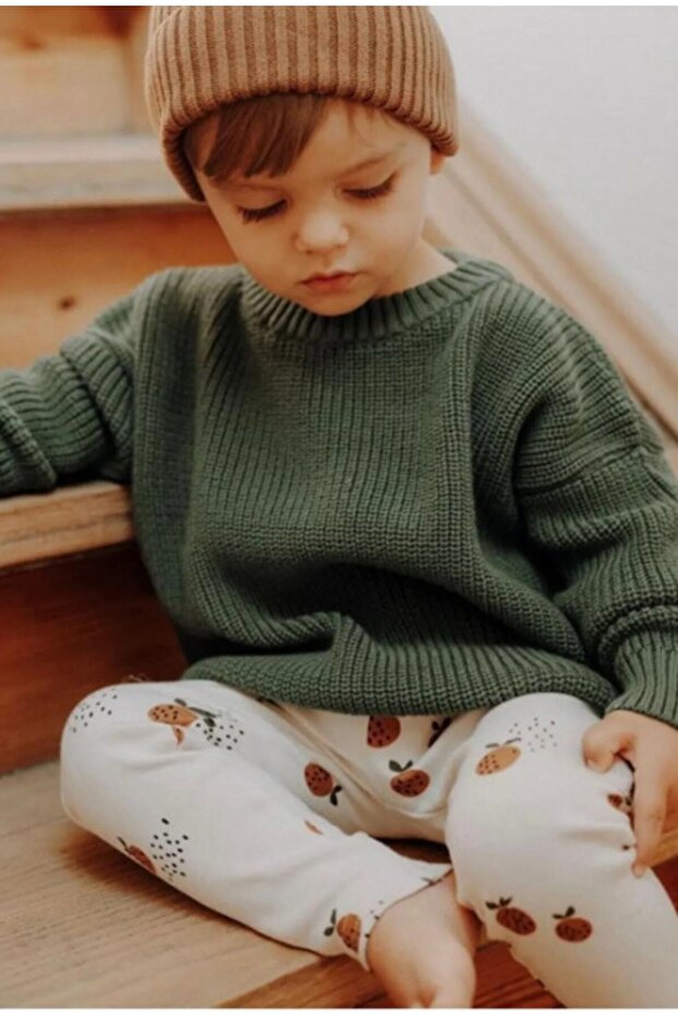 Unisex Baby Kids Crew Neck Extra Flexible Khaki Knitwear Sweater